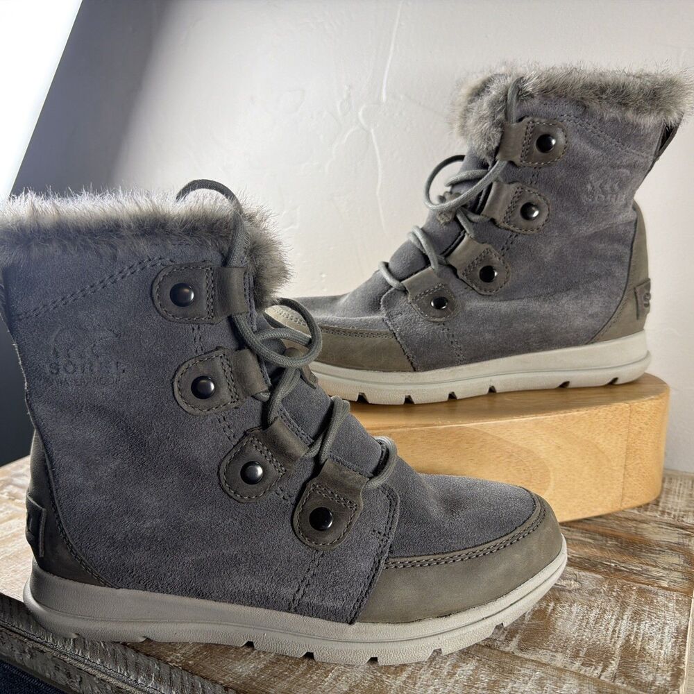 Sorel Explorer Joan Gray Winter Boots Sz 6 NL3039